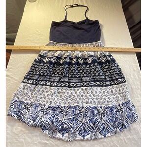 Roxy Sleep To Dream Mini Dress Womens Medium Navy Geometric Halter Fit Flare